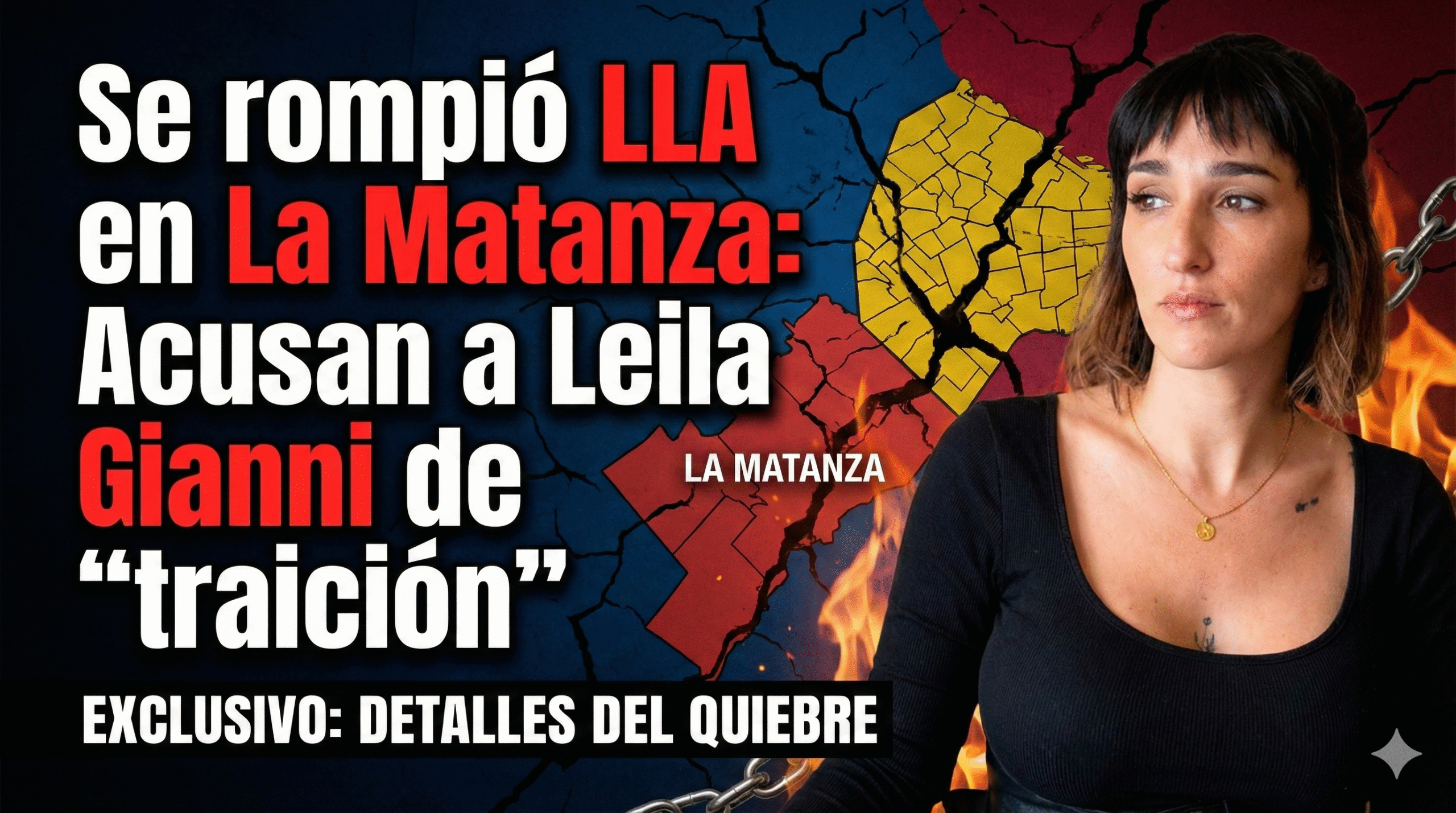 Miniatura de diario digital con foto de Leila Gianni y título sobre el quiebre de LLA en La Matanza y acusaciones de traición.