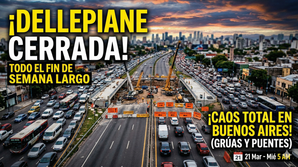 Caos vehicular, grúas y embotellamiento por el corte total en Autopista Dellepiane debido a las obras del puente ferroviario durante el fin de semana largo.
