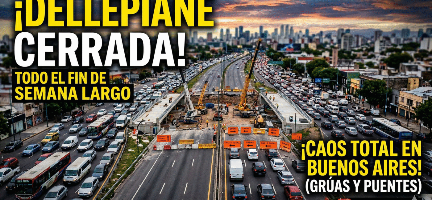 Caos vehicular, grúas y embotellamiento por el corte total en Autopista Dellepiane debido a las obras del puente ferroviario durante el fin de semana largo.