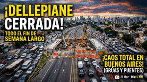Caos vehicular, grúas y embotellamiento por el corte total en Autopista Dellepiane debido a las obras del puente ferroviario durante el fin de semana largo.