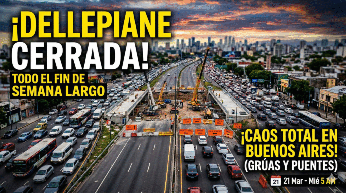Caos vehicular, grúas y embotellamiento por el corte total en Autopista Dellepiane debido a las obras del puente ferroviario durante el fin de semana largo.
