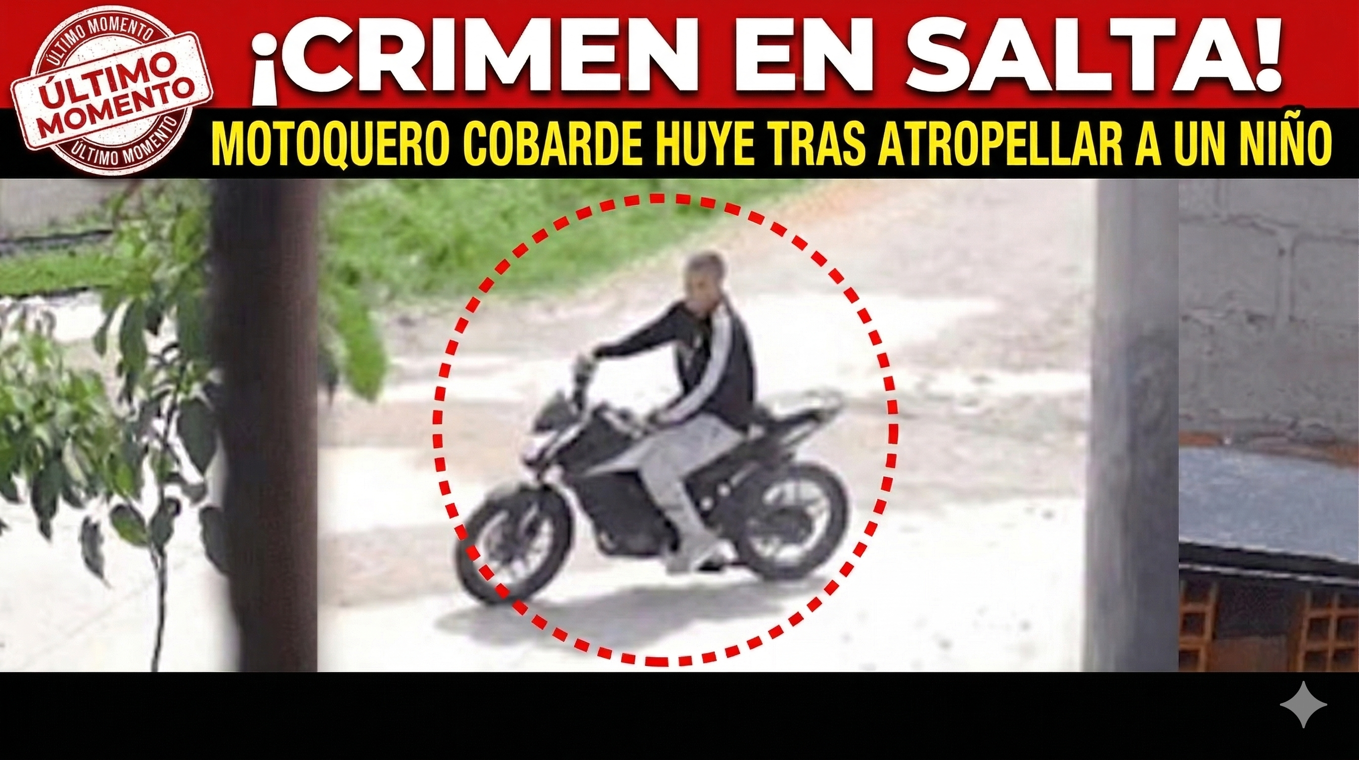 Motoquero dándose a la fuga tras atropellar a un niño de 5 años en Salta, imágenes de cámara de seguridad, indignación y reclamo de justicia.