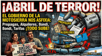 Familia argentina desesperada con sueldo destruido por la inflación frente a una motosierra del gobierno que impulsa el brutal tarifazo de abril en luz, agua, transporte, prepagas y alquileres.