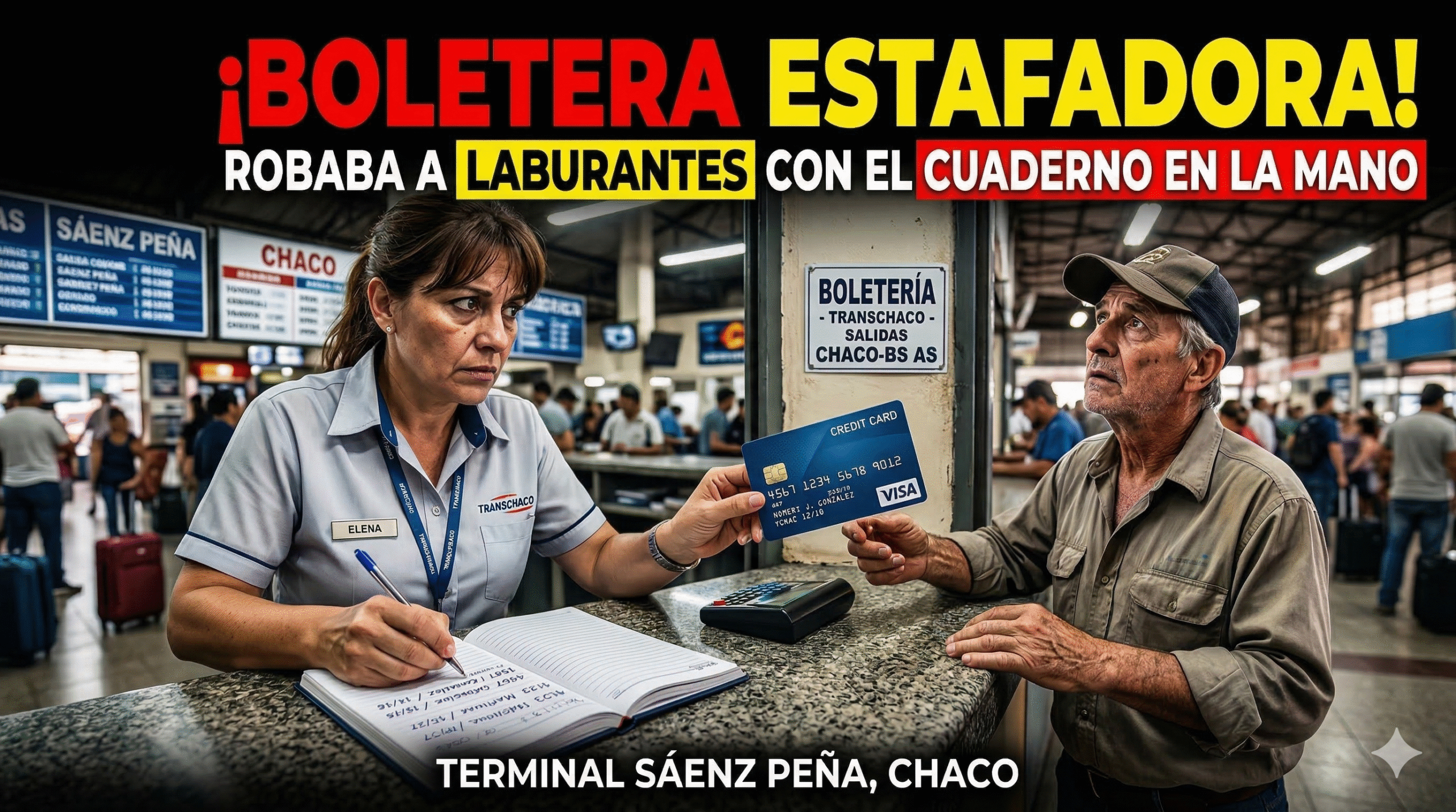 Detención de la boletera estafadora en la terminal de Sáenz Peña Chaco robando tarjetas de crédito a jubilados y laburantes ahogados por el ajuste.