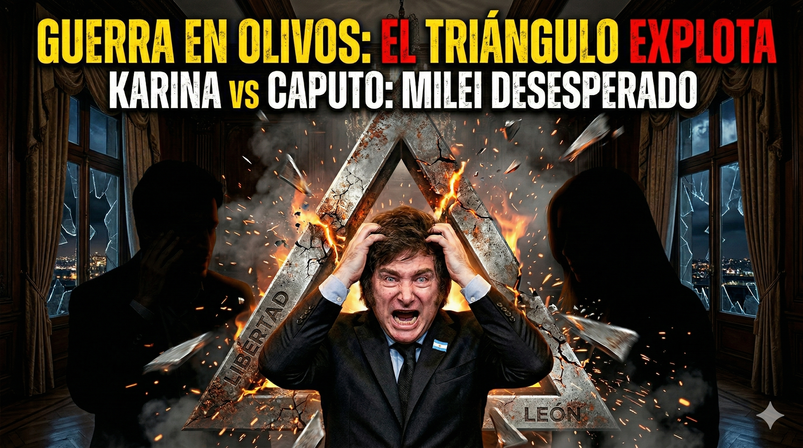 Javier Milei desesperado agarrándose la cabeza por la feroz interna en Olivos entre Karina Milei y Santiago Caputo. Crisis y escándalo en el gobierno libertario.