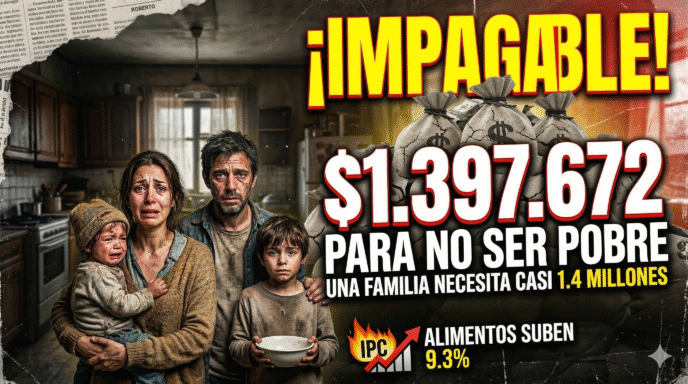 Familia argentina desesperada por el aumento de la canasta básica de marzo 2026 bajo el gobierno de Milei, necesitando 1.4 millones para no ser pobres.