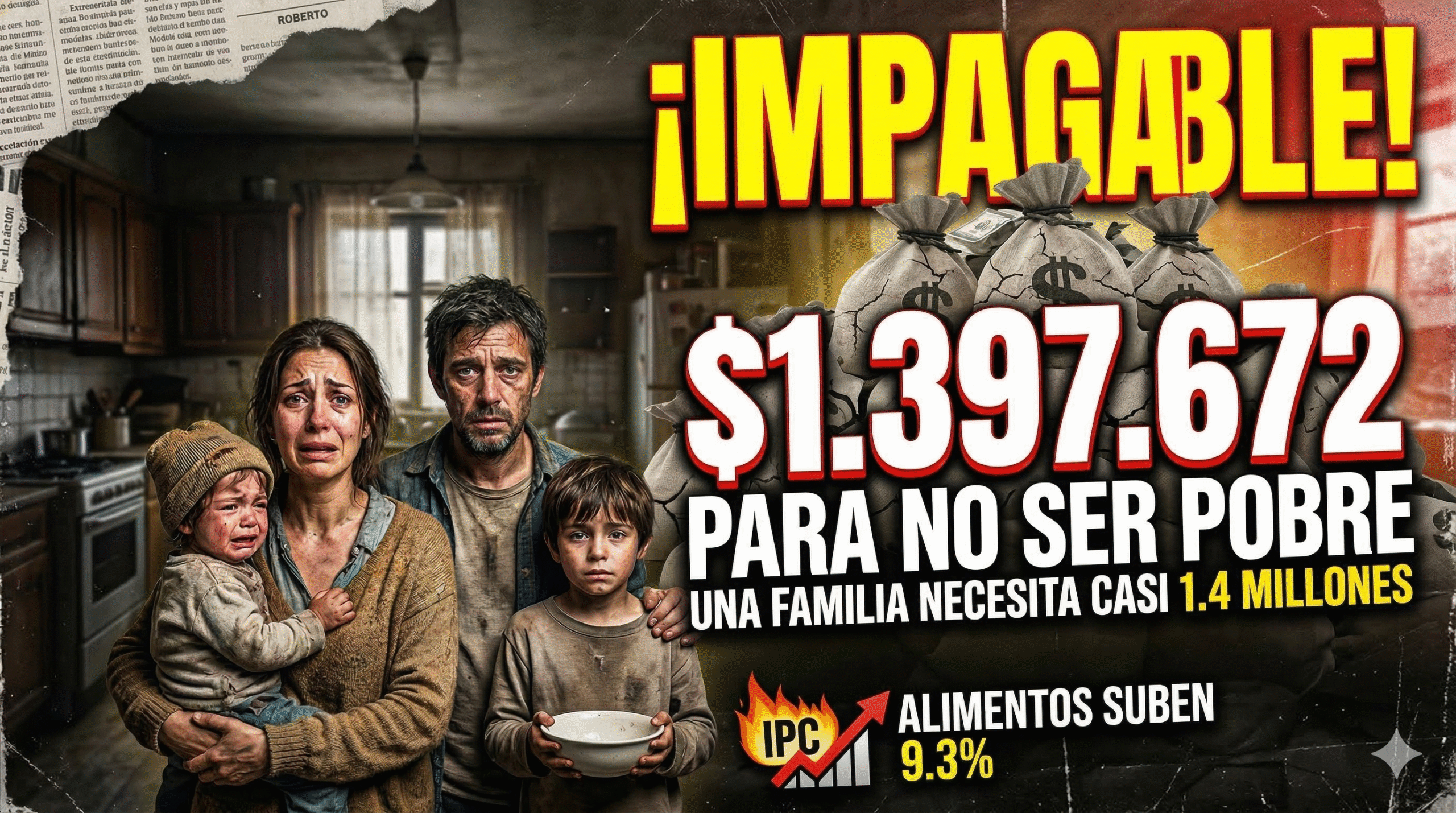 Familia argentina desesperada por el aumento de la canasta básica de marzo 2026 bajo el gobierno de Milei, necesitando 1.4 millones para no ser pobres.