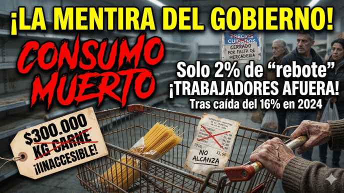 Anciano con carrito de supermercado vacío frente a góndolas inaccesibles, reflejando la brutal caída del consumo, el hambre y el ajuste en Argentina.