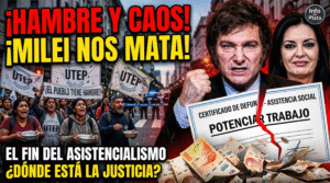 Protesta de la UTEP y movimientos sociales contra Javier Milei y Sandra Pettovello por el fin del Potenciar Trabajo y el hambre en los barrios.