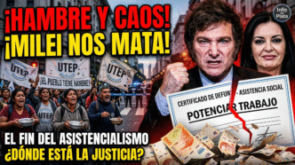 Protesta de la UTEP y movimientos sociales contra Javier Milei y Sandra Pettovello por el fin del Potenciar Trabajo y el hambre en los barrios.