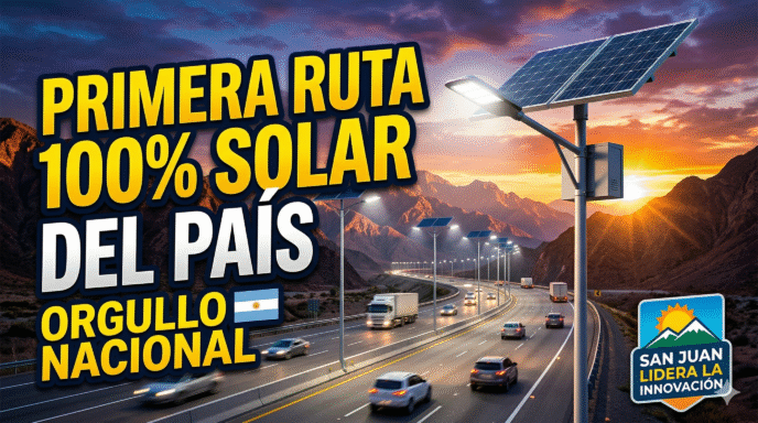 Primera ruta 100% solar de Argentina iluminada con paneles fotovoltaicos y luces LED en San Juan