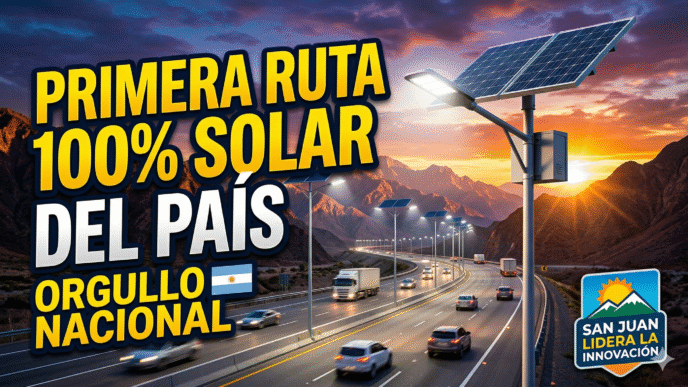 Primera ruta 100% solar de Argentina iluminada con paneles fotovoltaicos y luces LED en San Juan