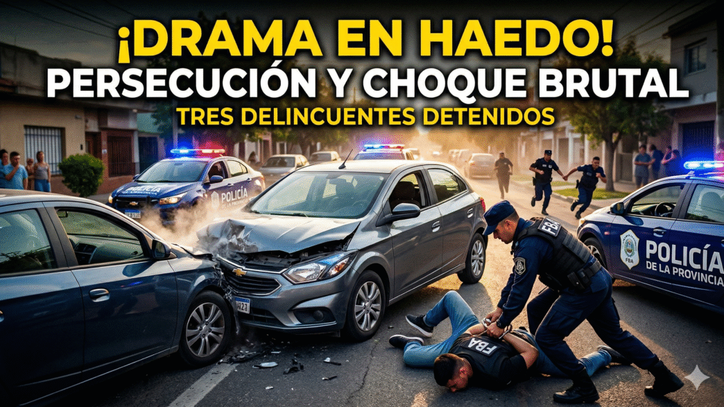Feroz persecución policial, choque frontal y detención de delincuentes en Haedo