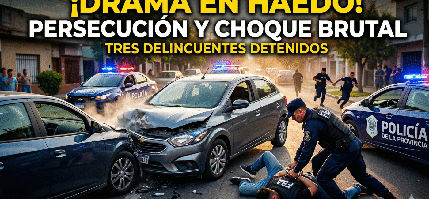 Feroz persecución policial, choque frontal y detención de delincuentes en Haedo