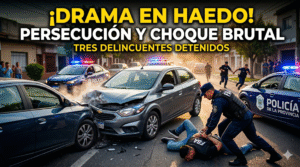 Feroz persecución policial, choque frontal y detención de delincuentes en Haedo