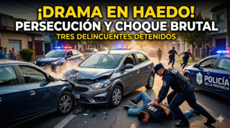 Feroz persecución policial, choque frontal y detención de delincuentes en Haedo