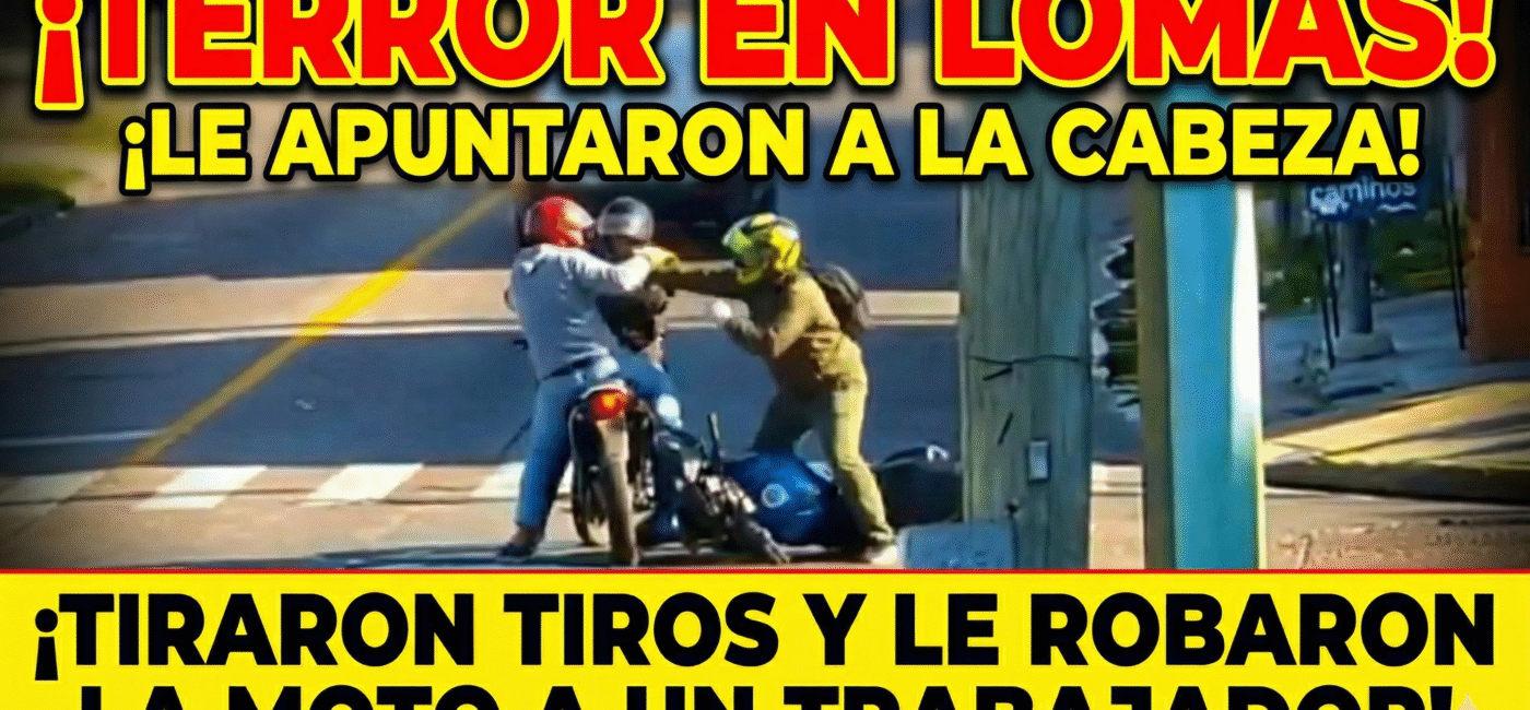 Motochorros armados apuntando a la cabeza a un motociclista durante un violento robo a plena luz del día en Lomas de Zamora marzo 2026.