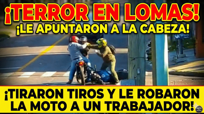 Motochorros armados apuntando a la cabeza a un motociclista durante un violento robo a plena luz del día en Lomas de Zamora marzo 2026.