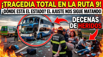 Imagen impactante del trágico vuelco de un micro de larga distancia en la Ruta 9, San Pedro. Decenas de pasajeros heridos tirados en el asfalto mientras los bomberos intentan rescatarlos en medio de la ruta abandonada.
