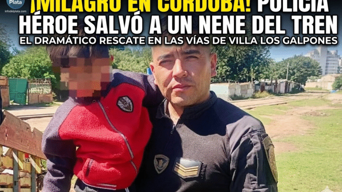 Policía héroe rescata a un niño de las vías del tren en Córdoba a centímetros de ser arrollado