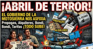Familia argentina desesperada con sueldo destruido por la inflación frente a una motosierra del gobierno que impulsa el brutal tarifazo de abril en luz, agua, transporte, prepagas y alquileres.