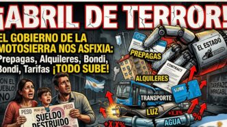 Familia argentina desesperada con sueldo destruido por la inflación frente a una motosierra del gobierno que impulsa el brutal tarifazo de abril en luz, agua, transporte, prepagas y alquileres.
