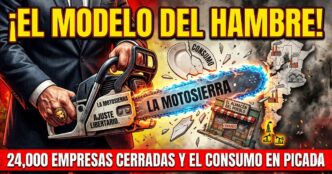 Motosierra de Javier Milei destruyendo el consumo y provocando el cierre de 24000 pymes en Argentina por la crisis económica y el modelo del hambre.