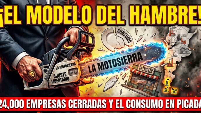 Motosierra de Javier Milei destruyendo el consumo y provocando el cierre de 24000 pymes en Argentina por la crisis económica y el modelo del hambre.