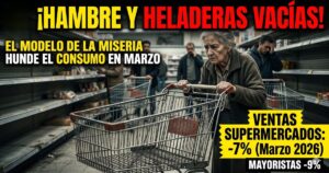 Jubilada llora frente a góndolas vacías con changuito de compras sin comida por la brutal caída del consumo masivo en marzo 2026