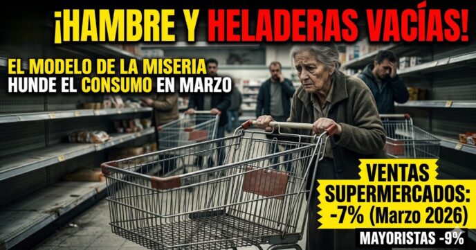 Jubilada llora frente a góndolas vacías con changuito de compras sin comida por la brutal caída del consumo masivo en marzo 2026