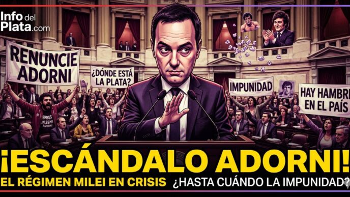 Manuel Adorni acorralado en el Congreso por el escándalo de su patrimonio y carteles de protesta, mientras el gobierno de Milei celebra con impunidad el ajuste al pueblo.