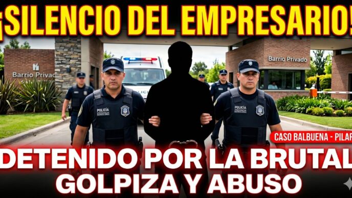 Empresario Federico Nicolás Balbuena detenido y esposado por la policía en un country de Luján, acusado de brutal golpiza y abuso sexual en Pilar.