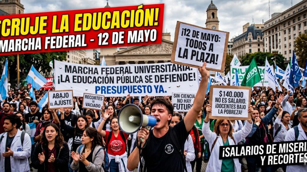 Multitudinaria Marcha Federal Universitaria el 12 de mayo contra el ajuste brutal de Javier Milei, estudiantes y docentes exigen presupuesto urgente para evitar el cierre de las universidades públicas.