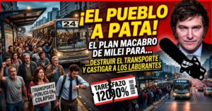 Pasajeros amontonados y enojados esperando el colectivo en el AMBA por culpa del ajuste de Javier Milei. Tarifazo del 1200% en transporte público y crisis.