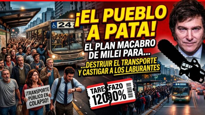 Pasajeros amontonados y enojados esperando el colectivo en el AMBA por culpa del ajuste de Javier Milei. Tarifazo del 1200% en transporte público y crisis.