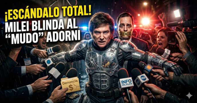 Javier Milei blinda a Manuel Adorni ante la prensa por el escandalo de corrupcion y enriquecimiento ilicito en la Casa Rosada.