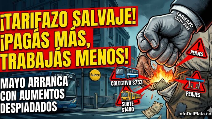 Aumento de colectivo y subte mayo 2026 AMBA. Ilustración de un bolsillo en llamas y un puño exprimiendo el salario de los trabajadores por el nuevo tarifazo salvaje al transporte público.