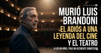 Murió Luis Brandoni. Retrato del actor argentino Luis Brandoni con texto de última noticia sobre su fallecimiento a los 86 años tras un accidente doméstico.