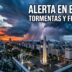 Tormenta gigante y rayos sobre el Obelisco de Buenos Aires anunciando alerta naranja y un brutal descenso de temperatura en el AMBA.