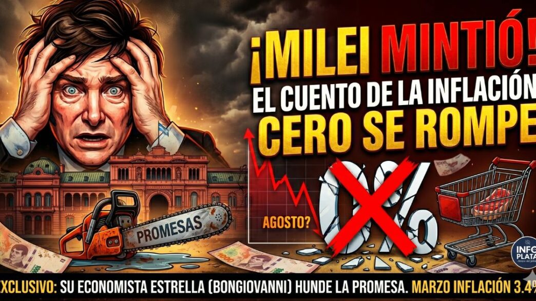 Javier Milei desesperado por el fracaso de la inflación cero. Crisis económica, motosierra rota, billetes devaluados y changuito de supermercado vacío frente a la Casa Rosada. La gran mentira de agosto al descubierto.