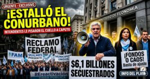 Marcha masiva de intendentes peronistas y la FAM frente al Ministerio de Economía reclamando a Luis Caputo por el ajuste, fondos retenidos y obras paralizadas.