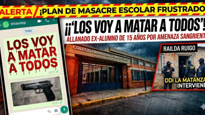 Amenaza de masacre escolar en Colegio Domingo Savio de La Matanza, chat de WhatsApp con armas y operativo de la DDI.