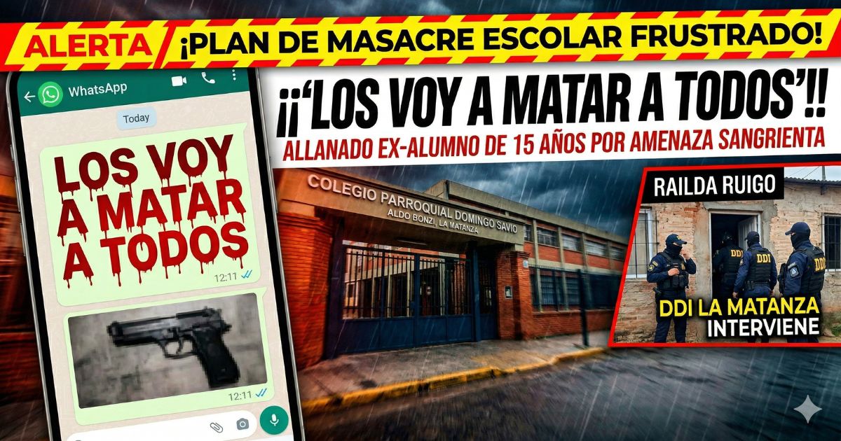 Amenaza de masacre escolar en Colegio Domingo Savio de La Matanza, chat de WhatsApp con armas y operativo de la DDI.