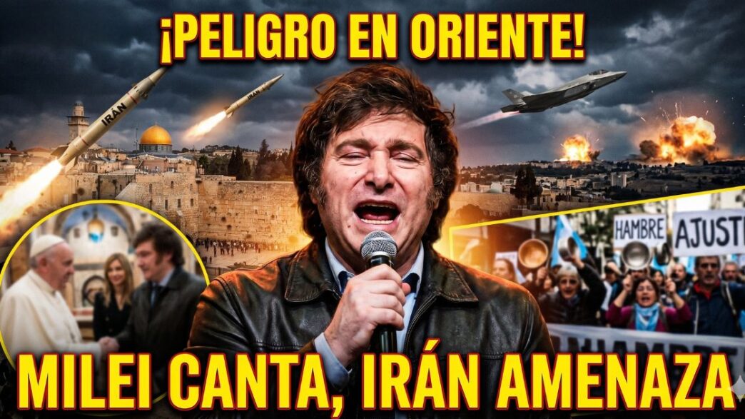 Presidente Javier Milei cantando relajado en Israel mientras estalla la guerra con Irán y hay protestas por hambre y ajuste en Argentina.