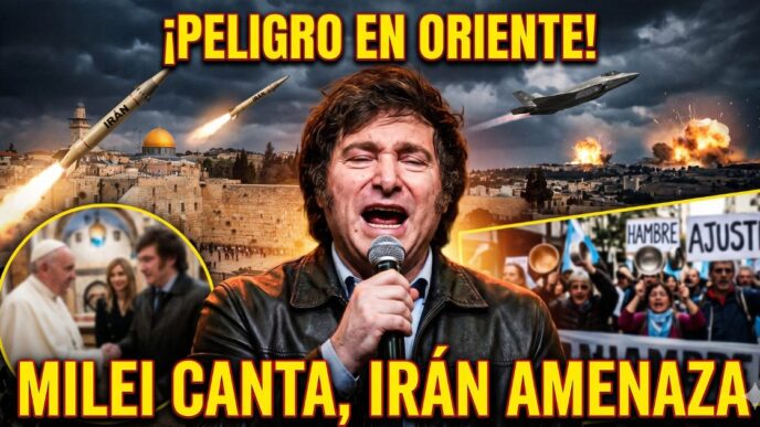 Presidente Javier Milei cantando relajado en Israel mientras estalla la guerra con Irán y hay protestas por hambre y ajuste en Argentina.