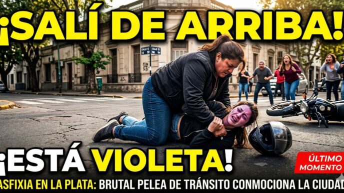 Mujer asfixia a motociclista contra el asfalto durante una brutal pelea de tránsito en 12 y 58 La Plata