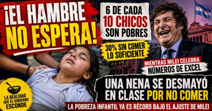 Niña desmayada por hambre en la escuela y el presidente Javier Milei. Crisis por pobreza infantil extrema en Argentina y ajuste. Informe UCA revela que 6 de cada 10 chicos son pobres.