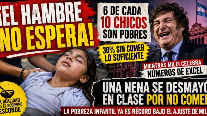 Niña desmayada por hambre en la escuela y el presidente Javier Milei. Crisis por pobreza infantil extrema en Argentina y ajuste. Informe UCA revela que 6 de cada 10 chicos son pobres.