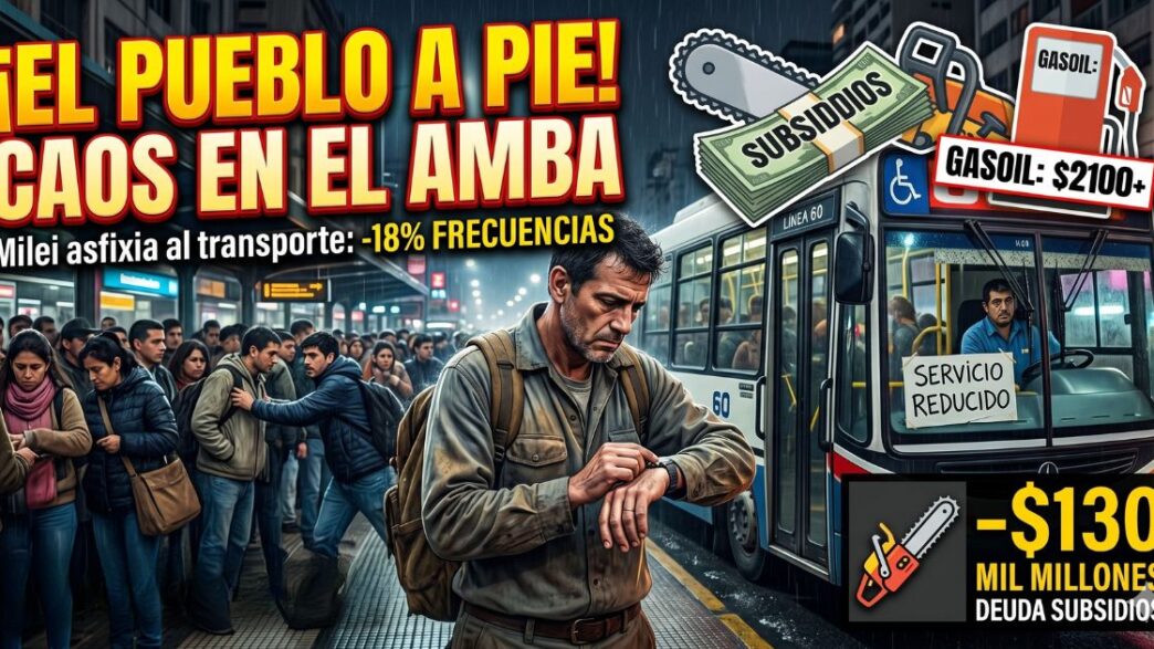 Multitud de trabajadores esperando el colectivo en el AMBA por la reducción de frecuencias y la crisis de transporte causada por el gobierno de Javier Milei.