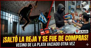 Inseguridad en San Carlos: delincuente saltando reja y comprando con tarjetas robadas en La Plata.